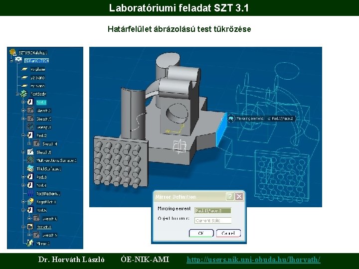 Laboratóriumi feladat SZT 3. 1 Határfelület ábrázolású test tükrözése Dr. Horváth László ÓE-NIK-AMI http: