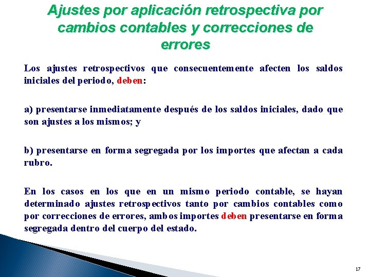 Ajustes por aplicación retrospectiva por cambios contables y correcciones de errores Los ajustes retrospectivos