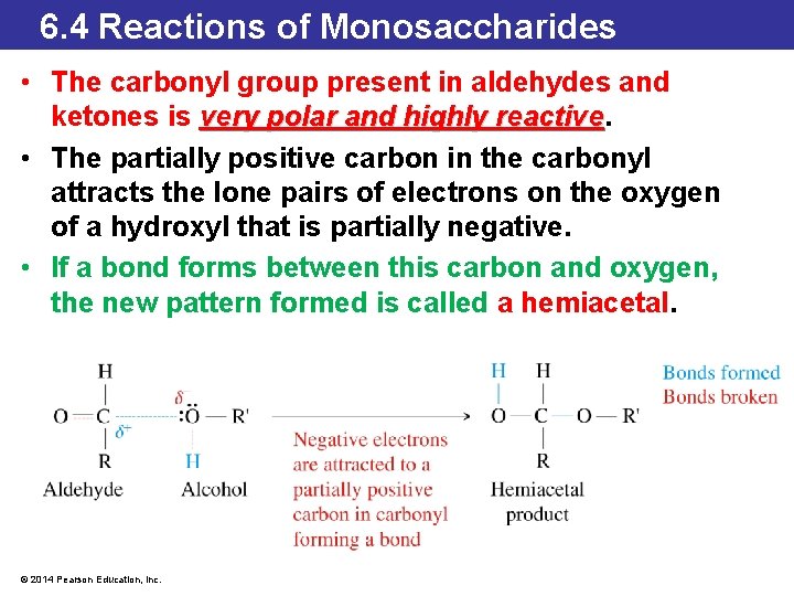 6. 4 Reactions of Monosaccharides • The carbonyl group present in aldehydes and ketones