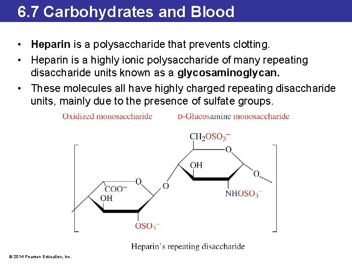 6. 7 Carbohydrates and Blood • Heparin is a polysaccharide that prevents clotting. •