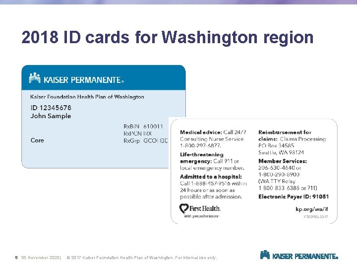 2018 ID cards for Washington region 8 30 November 2020| © 2017 Kaiser Foundation