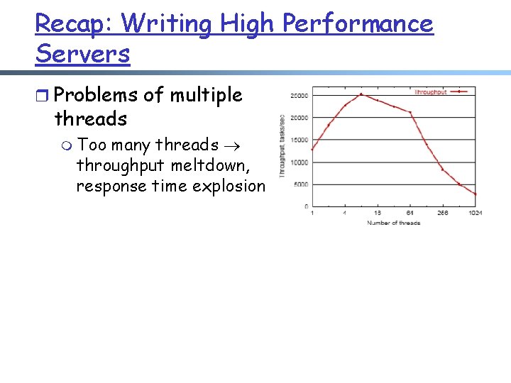 Recap: Writing High Performance Servers r Problems of multiple threads m Too many threads