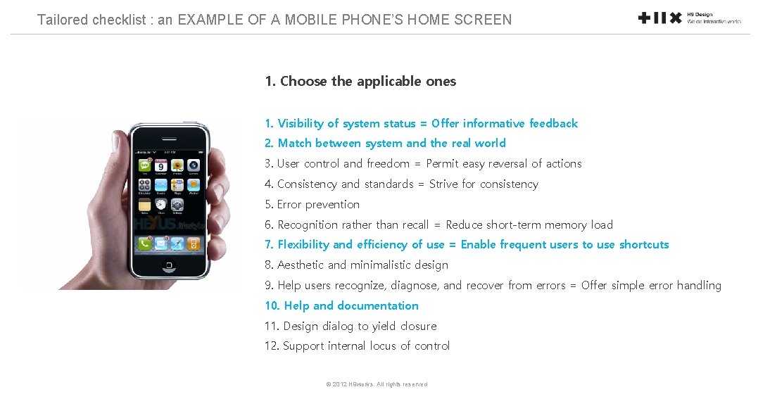 Tailored checklist : an EXAMPLE OF A MOBILE PHONE’S HOME SCREEN 1. Choose the