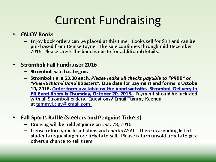 Current Fundraising • ENJOY Books – Enjoy book orders can be placed at this