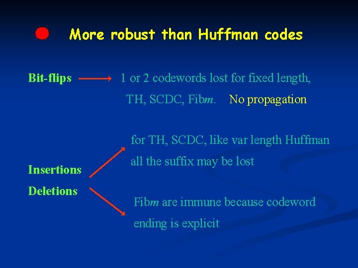 More robust than Huffman codes Bit-flips 1 or 2 codewords lost for fixed length,