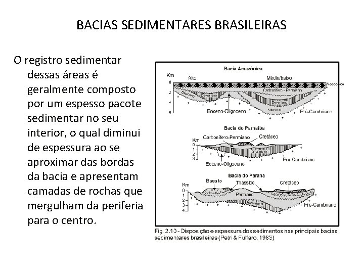 BACIAS SEDIMENTARES BRASILEIRAS O registro sedimentar dessas áreas é geralmente composto por um espesso