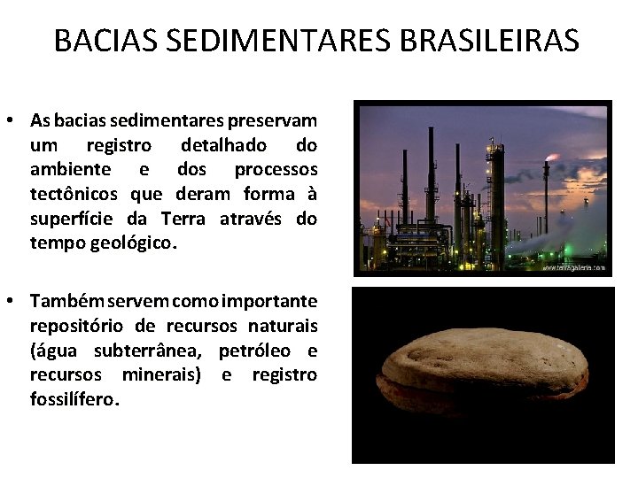 BACIAS SEDIMENTARES BRASILEIRAS • As bacias sedimentares preservam um registro detalhado do ambiente e