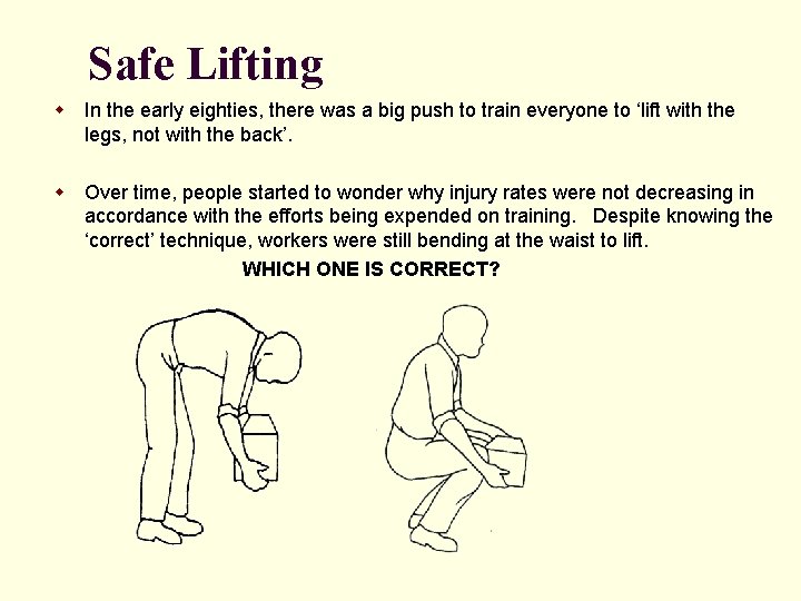 Safe Lifting w In the early eighties, there was a big push to train