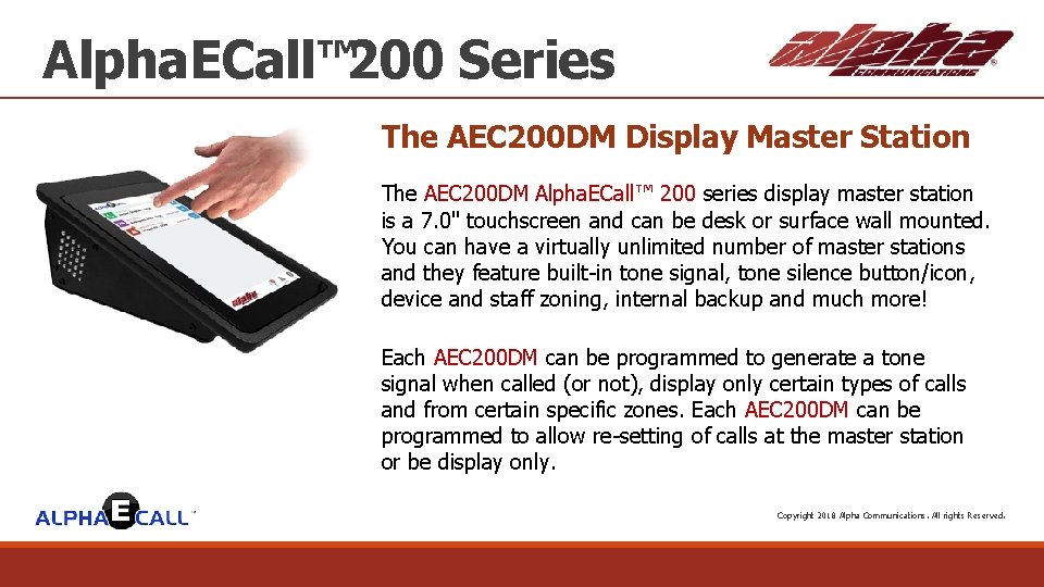 Alpha. ECall™ 200 Series The AEC 200 DM Display Master Station The AEC 200