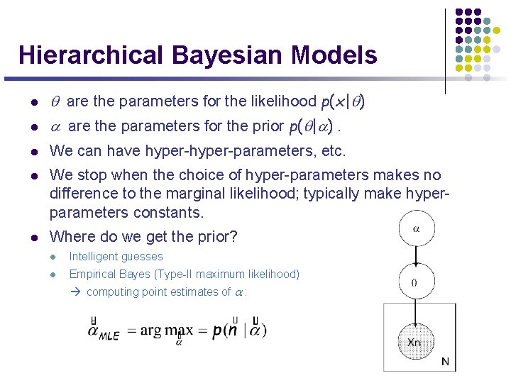 Hierarchical Bayesian Models l q are the parameters for the likelihood p(x|q) a are
