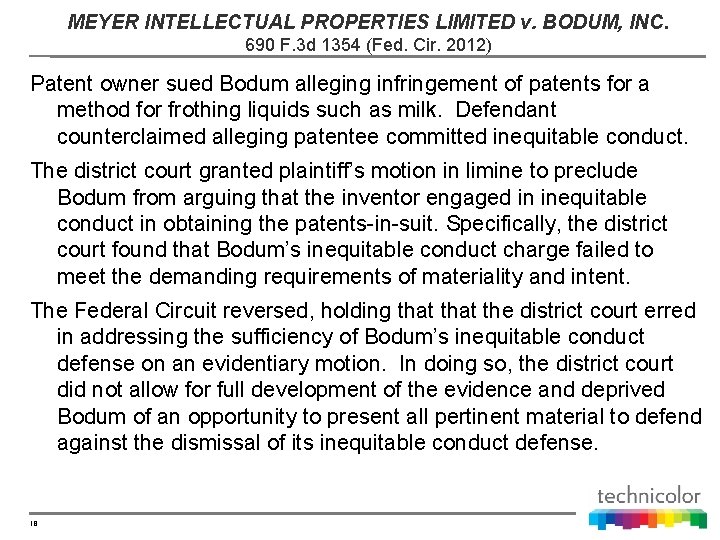 MEYER INTELLECTUAL PROPERTIES LIMITED v. BODUM, INC. 690 F. 3 d 1354 (Fed. Cir.