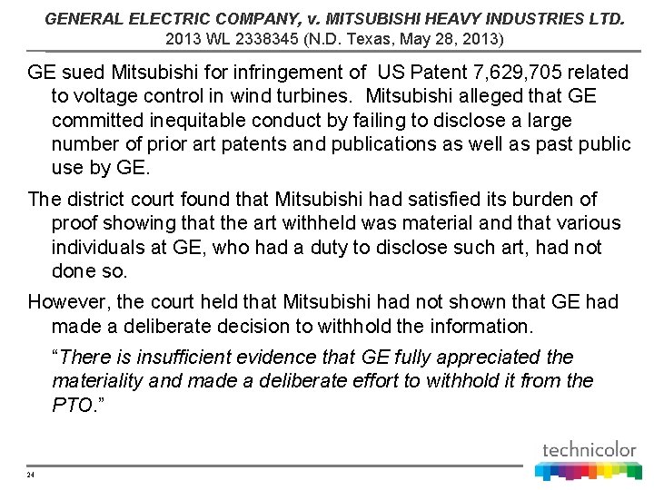 GENERAL ELECTRIC COMPANY, v. MITSUBISHI HEAVY INDUSTRIES LTD. 2013 WL 2338345 (N. D. Texas,
