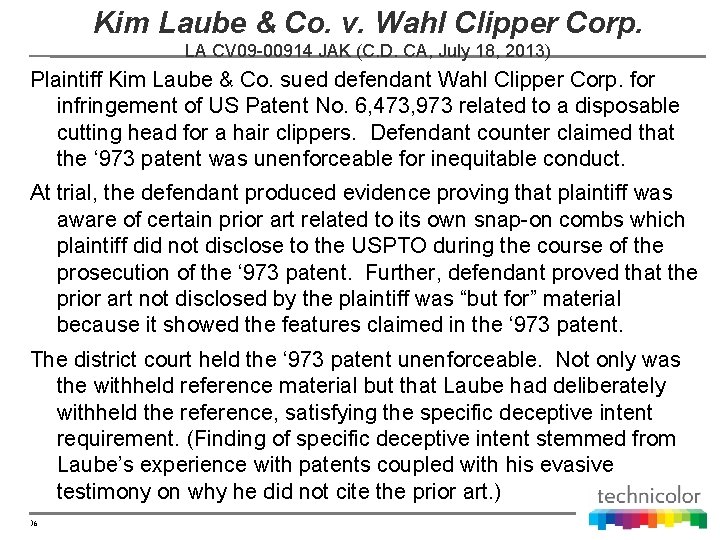 Kim Laube & Co. v. Wahl Clipper Corp. LA CV 09 -00914 JAK (C.