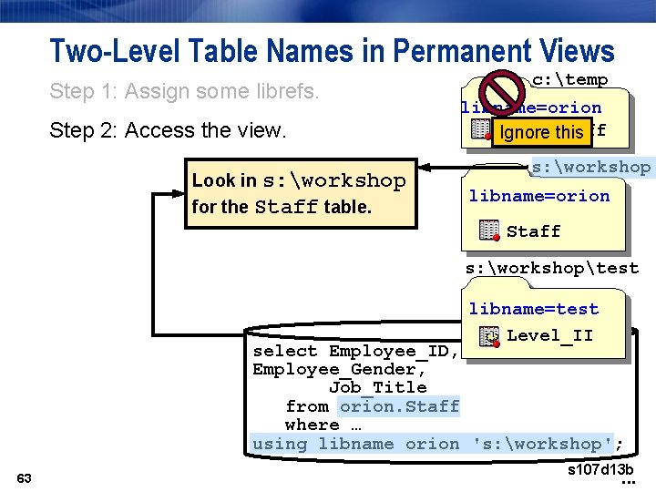 Two-Level Table Names in Permanent Views Step 1: Assign some librefs. Step 2: Access Two-Level Table Names in Permanent Views Step 1: Assign some librefs. Step 2: Access