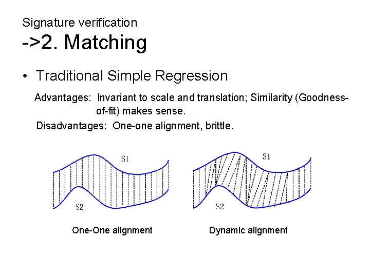 Signature verification ->2. Matching • Traditional Simple Regression Advantages: Invariant to scale and translation;