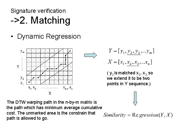 Signature verification ->2. Matching • Dynamic Regression ( y 2 is matched x 2,