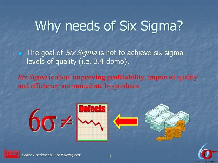 Why needs of Six Sigma? n The goal of Six Sigma is not to