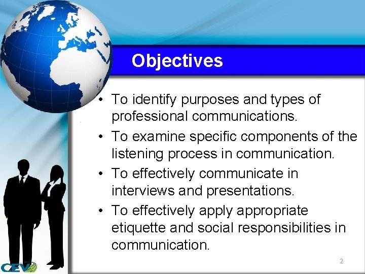 Objectives • To identify purposes and types of professional communications. • To examine specific