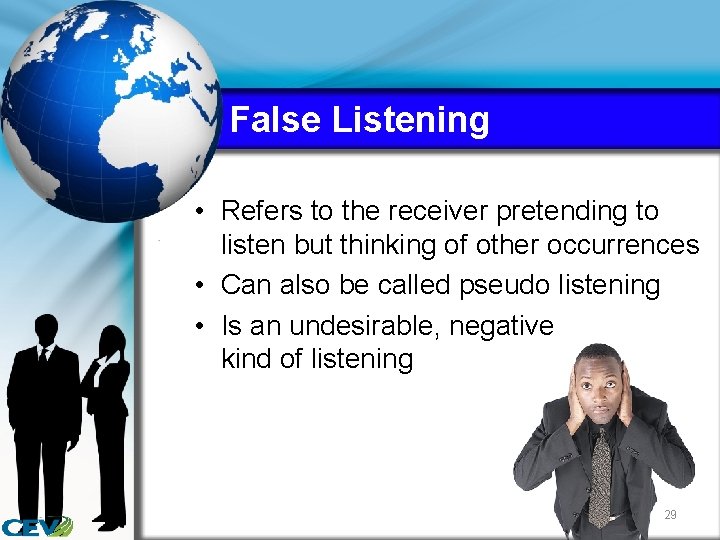False Listening • Refers to the receiver pretending to listen but thinking of other