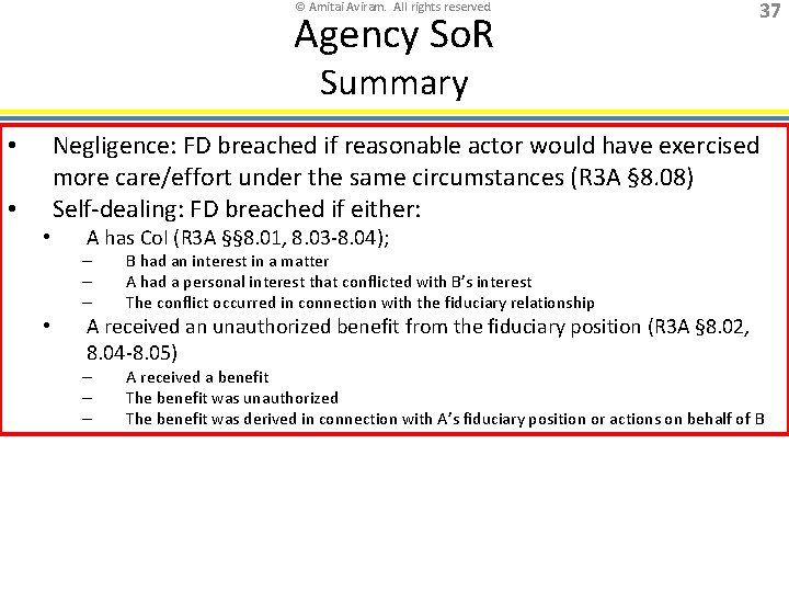 © Amitai Aviram. All rights reserved. Agency So. R 37 Summary Negligence: FD breached