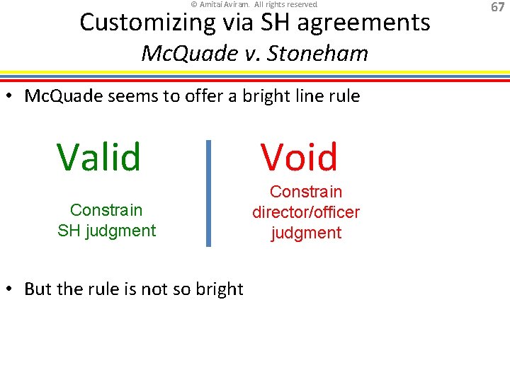 © Amitai Aviram. All rights reserved. Customizing via SH agreements Mc. Quade v. Stoneham