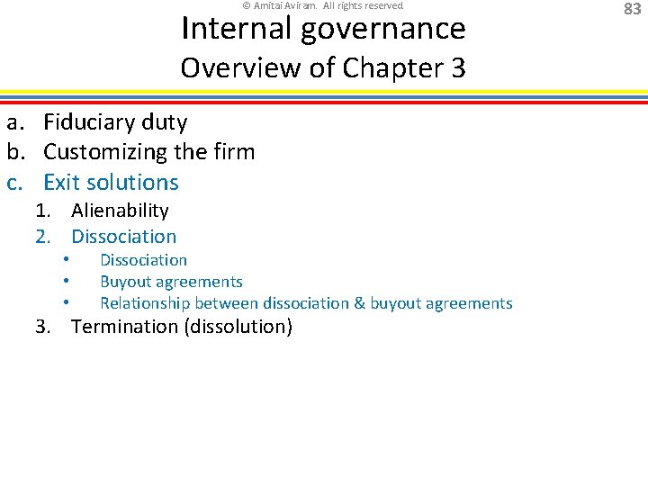 © Amitai Aviram. All rights reserved. Internal governance Overview of Chapter 3 a. Fiduciary