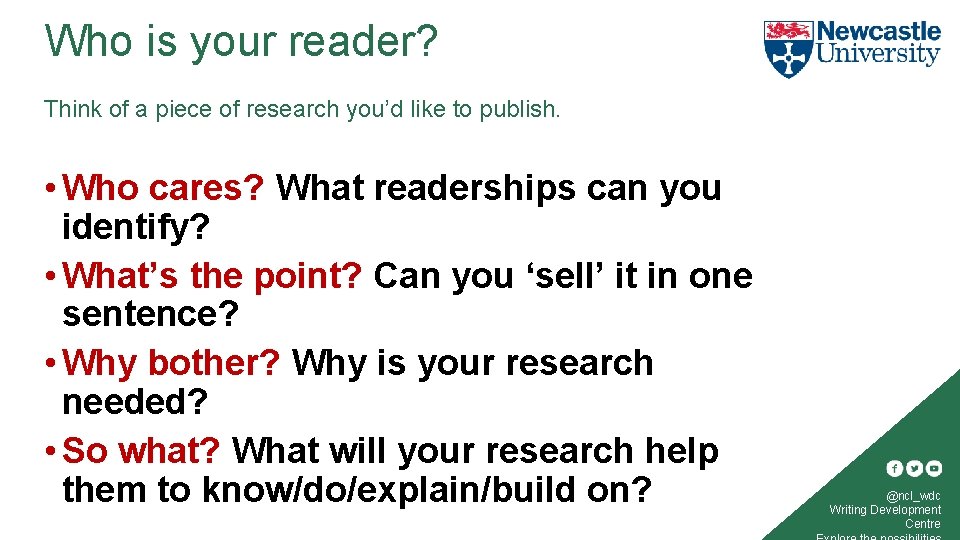 Who is your reader? Think of a piece of research you’d like to publish.