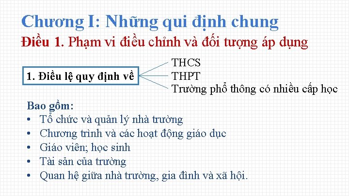 Chương I: Những qui định chung Điều 1. Phạm vi điều chỉnh và đối