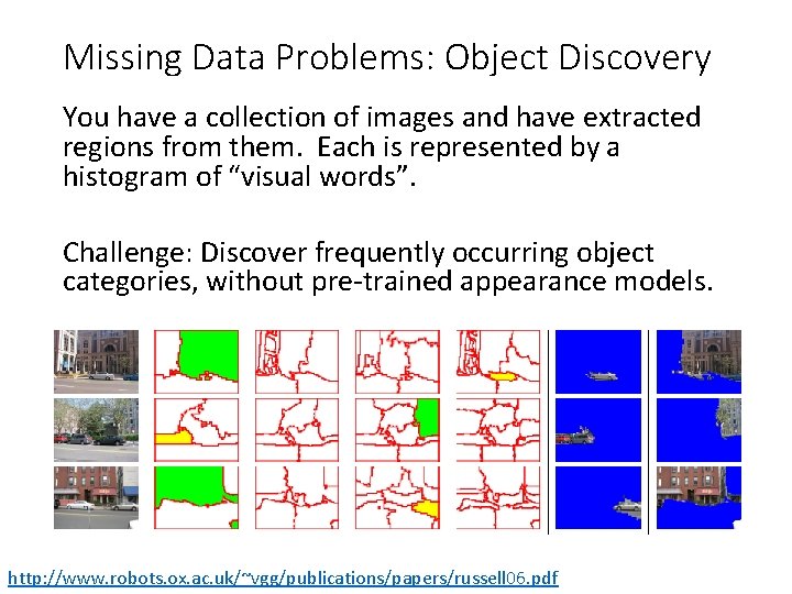 Missing Data Problems: Object Discovery You have a collection of images and have extracted