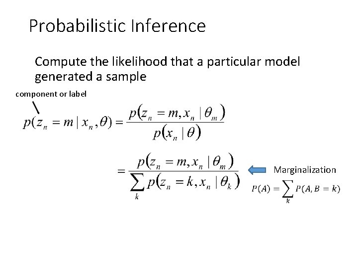 Probabilistic Inference Compute the likelihood that a particular model generated a sample component or