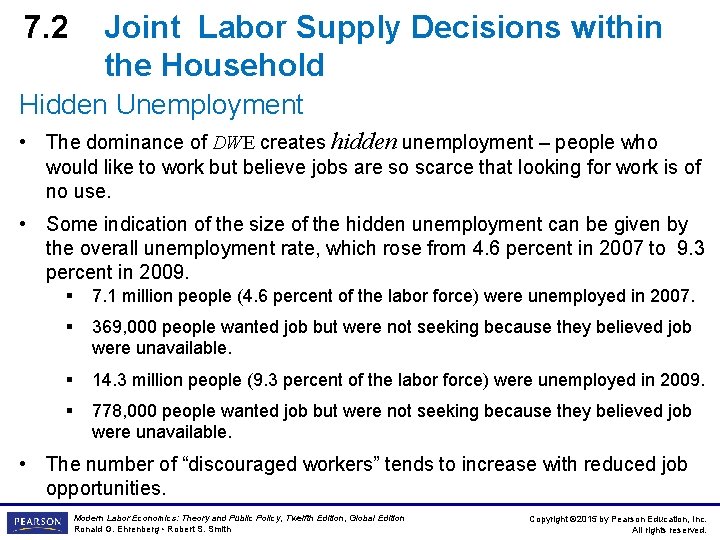 7. 2 Joint Labor Supply Decisions within the Household Hidden Unemployment • The dominance