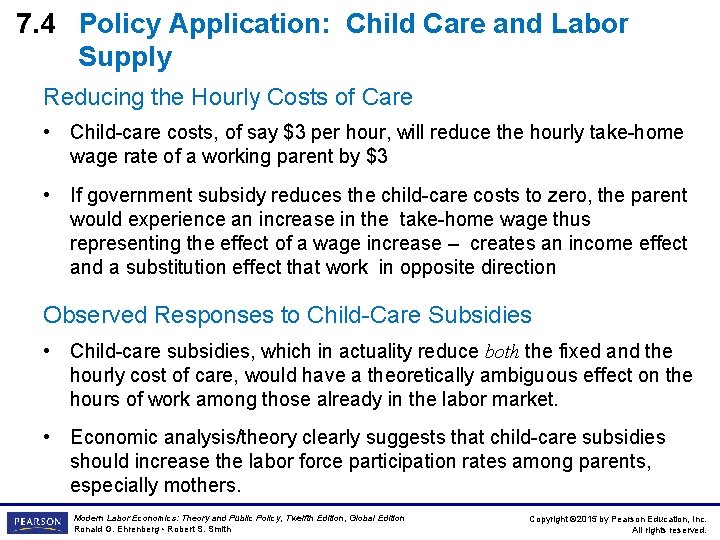 7. 4 Policy Application: Child Care and Labor Supply Reducing the Hourly Costs of