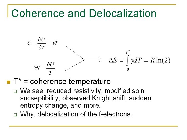 Coherence and Delocalization n T* = coherence temperature q q We see: reduced resistivity,