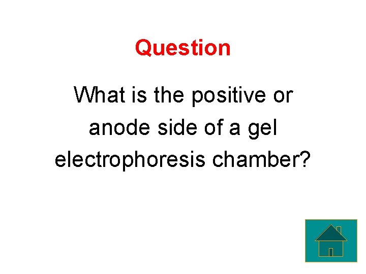 Question What is the positive or anode side of a gel electrophoresis chamber? 