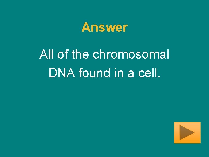 Answer All of the chromosomal DNA found in a cell. 