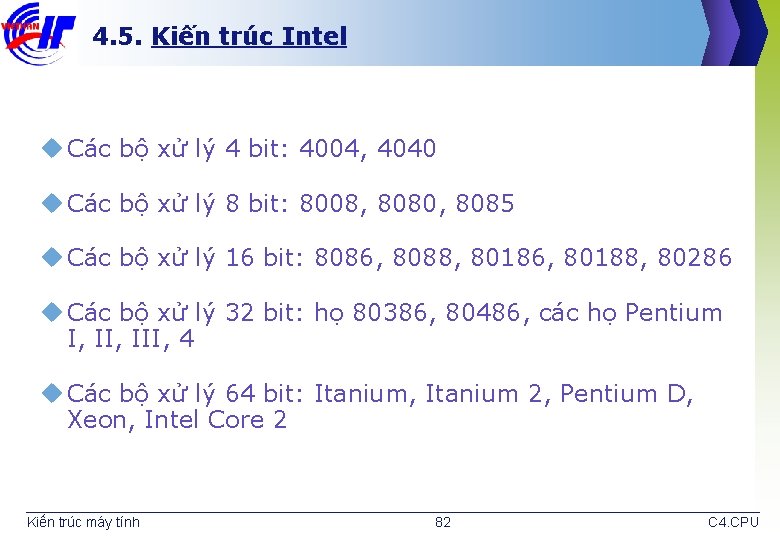 4. 5. Kiến trúc Intel u Các bộ xử lý 4 bit: 4004, 4040