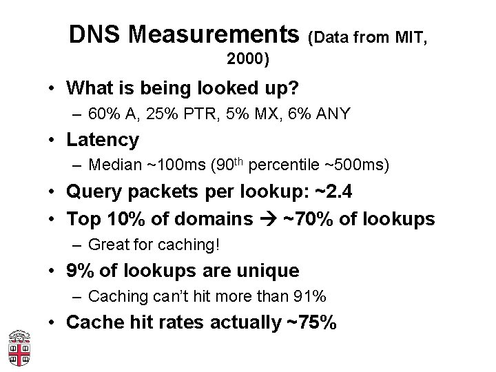 DNS Measurements (Data from MIT, 2000) • What is being looked up? – 60%