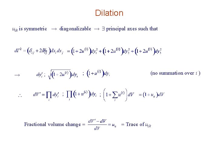 Dilation uik is symmetric → diagonalizable → principal axes such that (no summation over