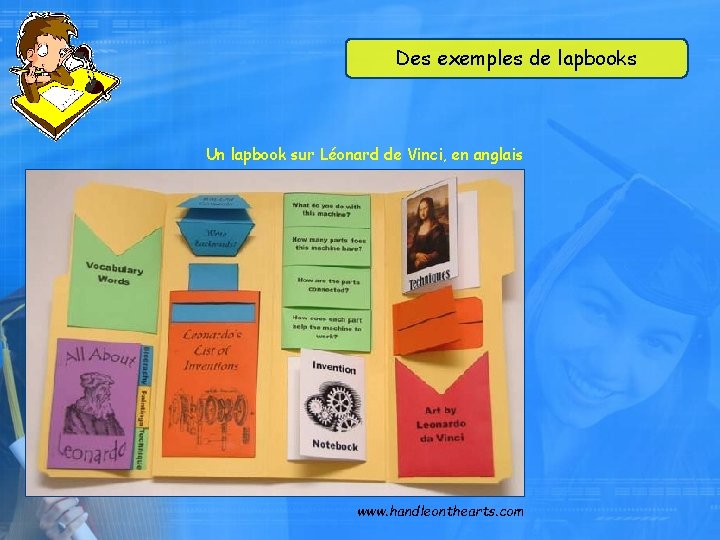 Des exemples de lapbooks Un lapbook sur Léonard de Vinci, en anglais www. handleonthearts.