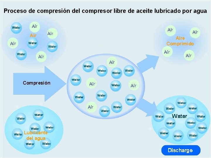 Proceso de compresión del compresor libre de aceite lubricado por agua Air Air Aire