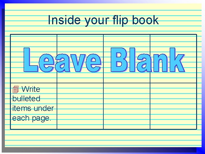 Inside your flip book 4 Write bulleted items under each page. 