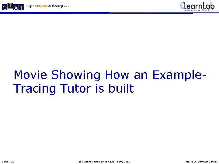 Movie Showing How an Example. Tracing Tutor is built CTAT - 21 © Vincent