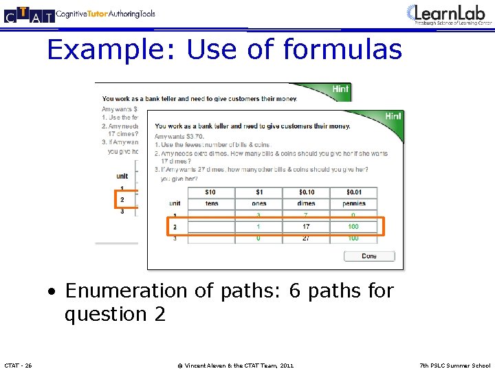 Example: Use of formulas • Enumeration of paths: 6 paths for question 2 CTAT
