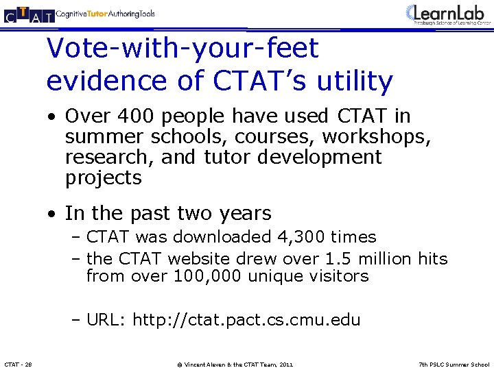 Vote-with-your-feet evidence of CTAT’s utility • Over 400 people have used CTAT in summer