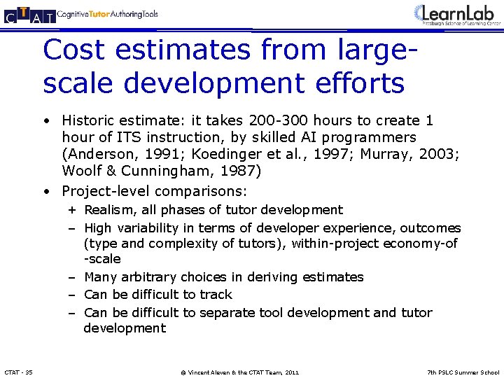 Cost estimates from largescale development efforts • Historic estimate: it takes 200 -300 hours