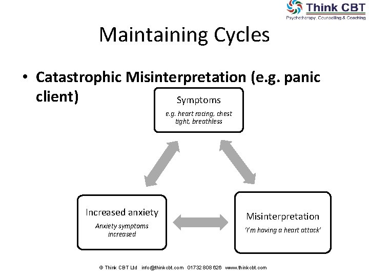 Maintaining Cycles • Catastrophic Misinterpretation (e. g. panic client) Symptoms Increased anxiety Anxiety symptoms Maintaining Cycles • Catastrophic Misinterpretation (e. g. panic client) Symptoms Increased anxiety Anxiety symptoms