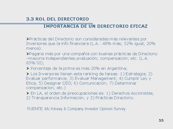 3. 3 ROL DEL DIRECTORIO IMPORTANCIA DE UN DIRECTORIO EFICAZ ØPrácticas del Directorio son