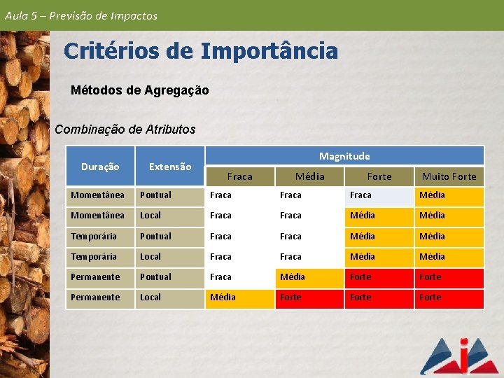 Aula 5 – Previsão de Impactos Critérios de Importância Métodos de Agregação Combinação de