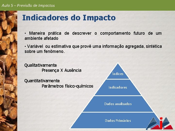 Aula 5 – Previsão de Impactos Indicadores do Impacto • Maneira prática de descrever