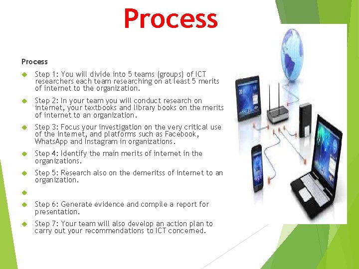 Process Step 1: You will divide into 5 teams (groups) of ICT researchers each